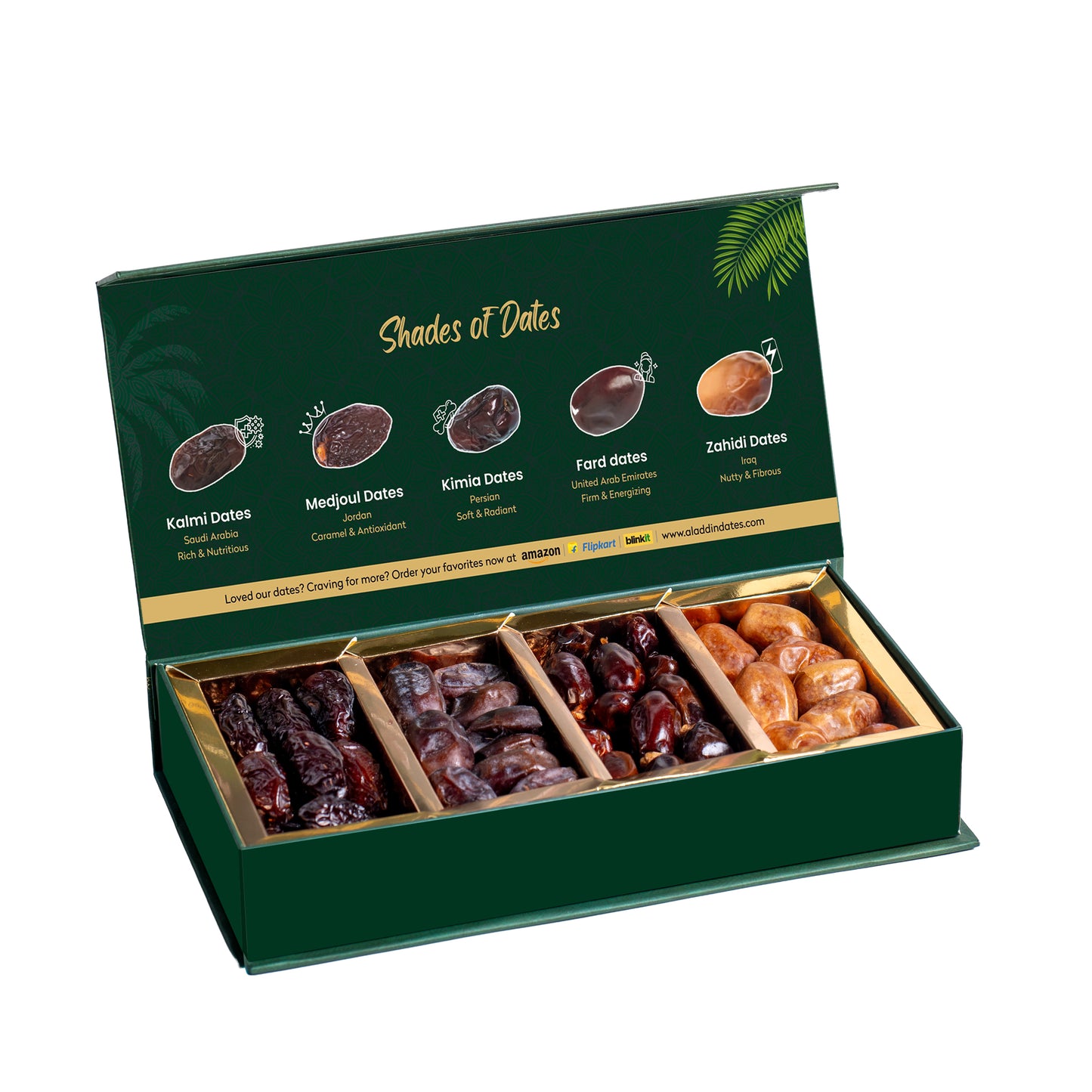 Aladdin Dates Diwali Gift Box – Premium Assorted Dates (4 Varieties from 4 Countries) | Healthy Festive Gift Pack