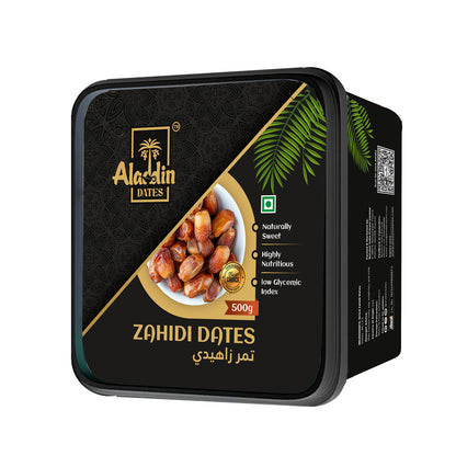 Aladdin Dates Premium Dried Zahidi Brown Dates 500 gram, Khajur/Khajoor Dry Fruits, Energy Booster, High Fibre, Soft & Juicy, Healthy Snacks