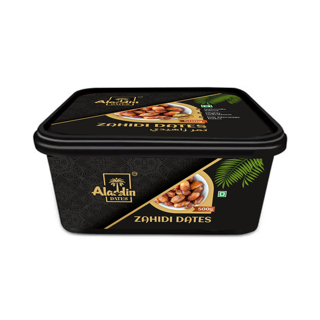 Aladdin Dates Premium Dried Zahidi Brown Dates 500 gram, Khajur/Khajoor Dry Fruits, Energy Booster, High Fibre, Soft & Juicy, Healthy Snacks
