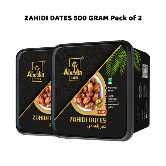 Aladdin Dates Premium Dried Zahidi Brown Dates 1 Kg (500 gram * 2), Khajur/Khajoor Dry Fruits, Energy Booster, High Fibre, Soft & Juicy, Healthy Snacks