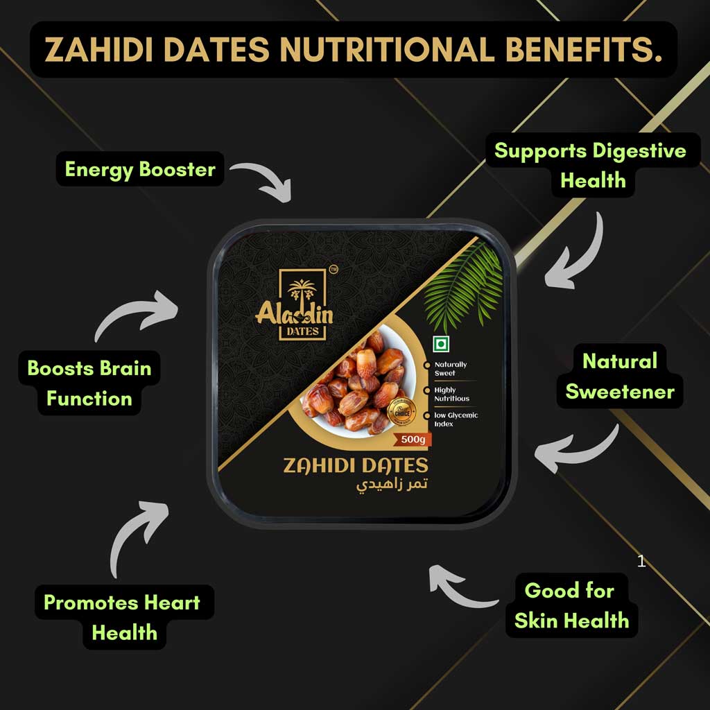 Aladdin Dates Premium Dried Zahidi Brown Dates 500 gram, Khajur/Khajoor Dry Fruits, Energy Booster, High Fibre, Soft & Juicy, Healthy Snacks